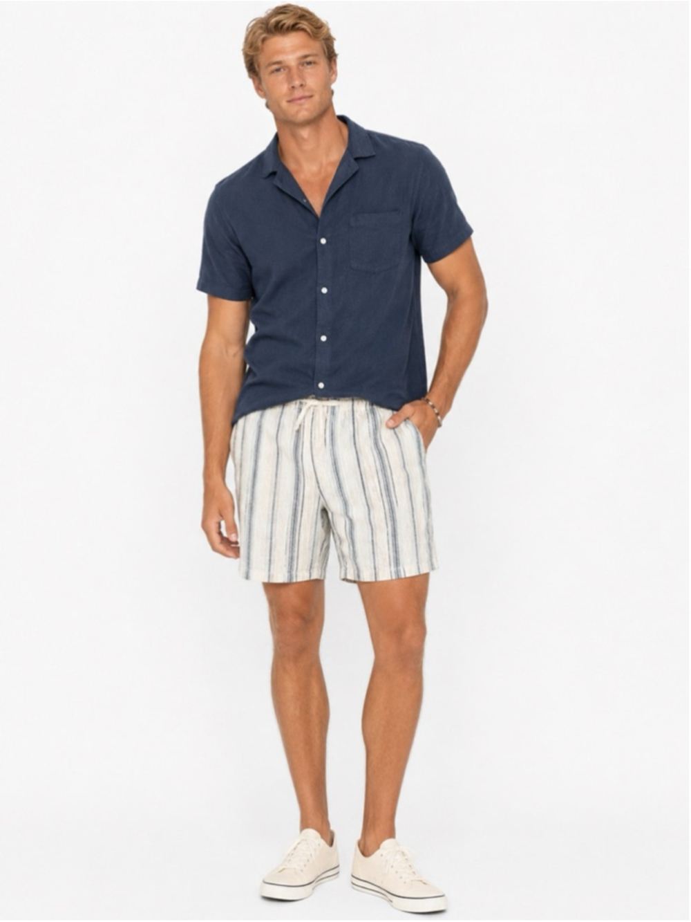 Goodfellow & Co L Beige Gray Striped Flat Front Shorts NWT